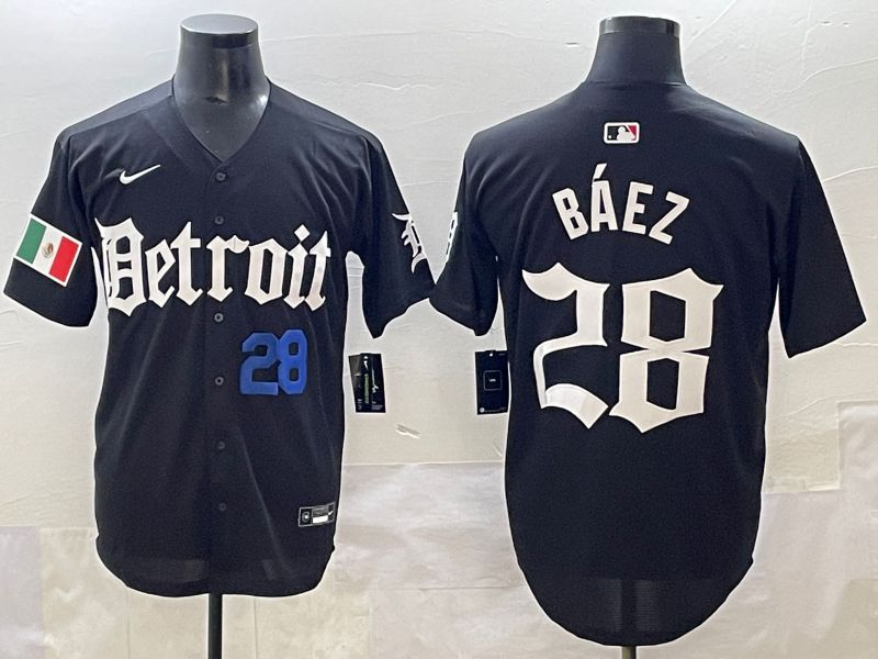 Men 2025 Detroit Tigers #28 Baez Black Five generations Joint Name Nike MLB Jersey style 10